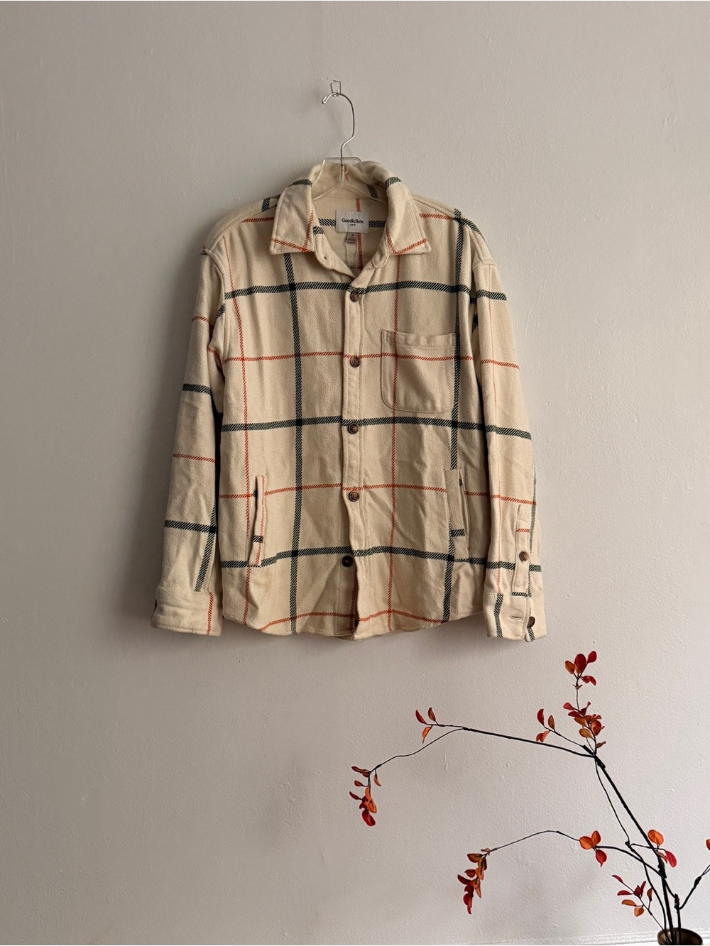 Goodfellow & Co Cream Windowpane Corduroy Shirt Jacket
